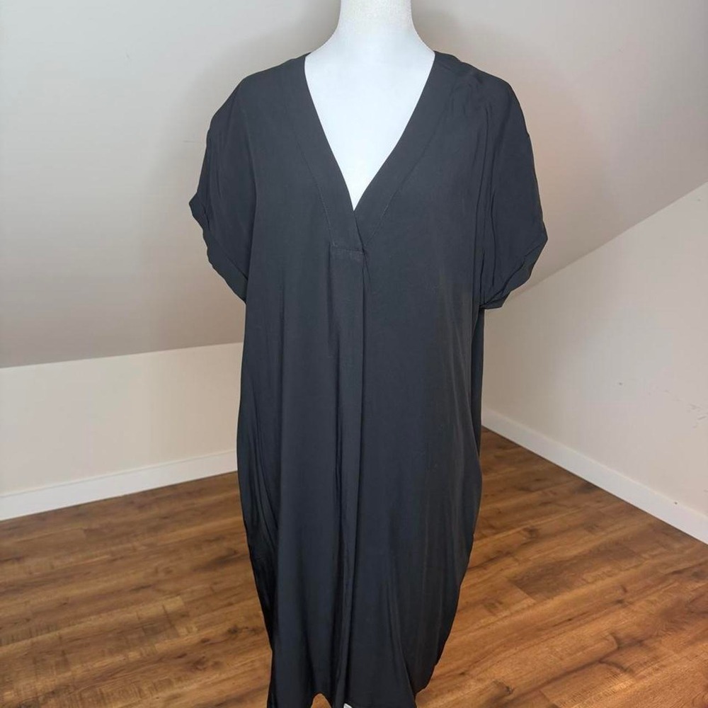 GAP Black V-Neck Midi Shift Dress NWT Size L | Minimalist Office Siren